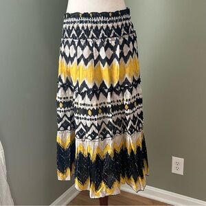NWT Jasmine crinkle midi skirt boho black‎ yellow white womens  size small
